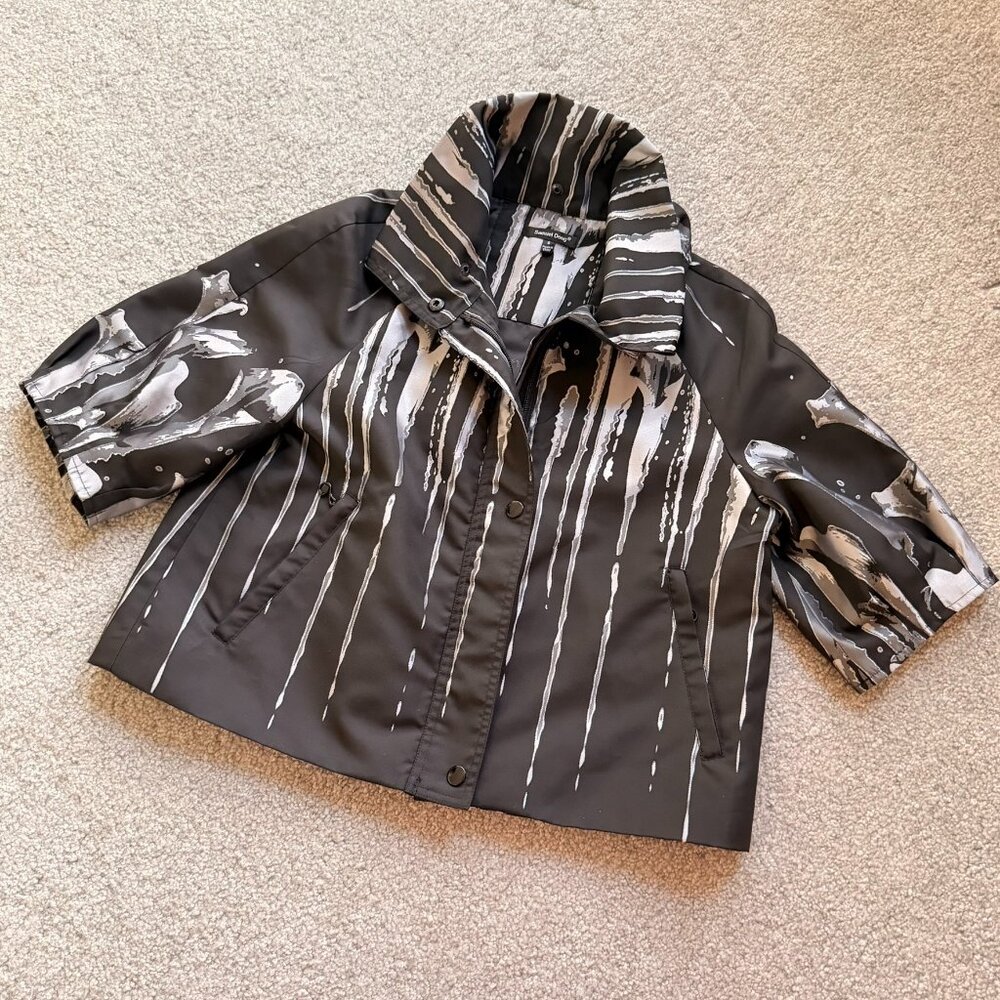 Samuel Dong Black Gray Iris Jacquard Jacket Floral Art to Wear Short Jacket Sz S
